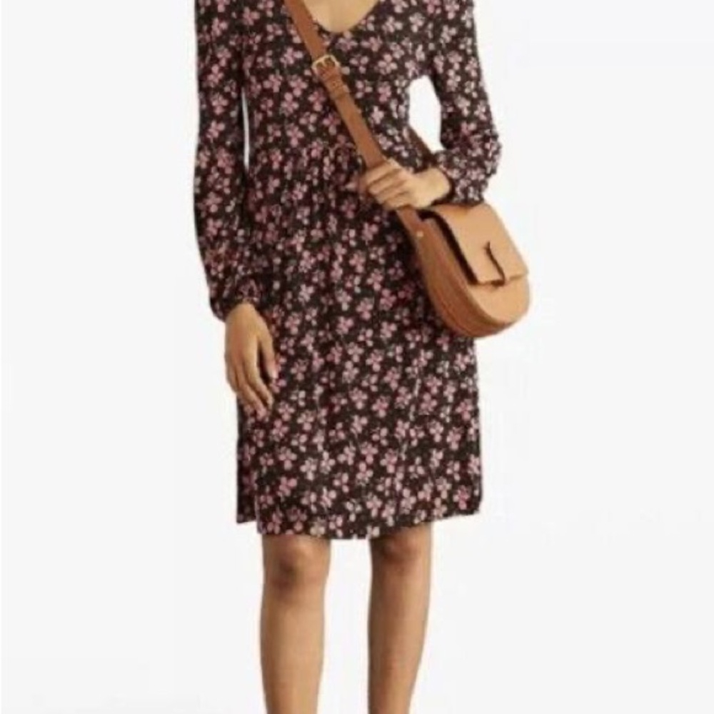 Boden Women’s Hattie Jersey Long Sleeve Black Pink Floral Clover Dress Size 8L.